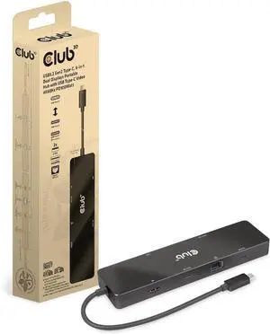 Club 3D 6-in-1 Dual Displays USB Type-C Video 4K 60Hz Portable Dock, Black