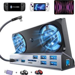 10 IN 1 Docking Station for Steam Deck OLED&ROG Ally X&Legion Go, Dual Cooling Fan 5 USB Ports and 4K@60Hz, 100W Charging Port Support ROG Ally 30W Mode, Gigabit Ethernet Fit for Steam Deck OLED