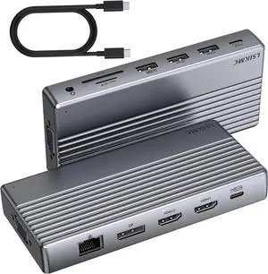 Docking Station, USB C Docking Station(13-in-1) Support Dual/Triple Display with Dual HDMI, DP, VGA, 100W PD, Gigabit Ethernet, 4USB, SD/TF Card Reader, 3.5mm Audio Multi-Port for Laptop and More