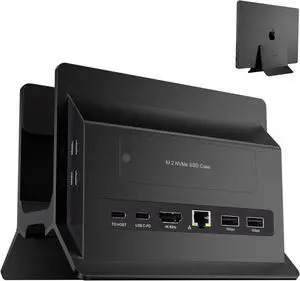 Vertical MacBook Docking Station, PULWTOP Docking Station for Mac mini with M.2 NVMe case for MacBook Pro/Air, 4K@60Hz HDMI, 2USB C 10Gbps, SD/TF, 100W PD, RJ45, 2 USB A for Windows Laptops-Black