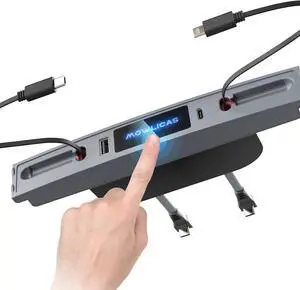 Mowlicas Upgrade Touch Switch Design for Tesla USB Hub (Silver Gray), Retractable Charge Hub is Necessary Tesla Model 3/Y Accessories (2025-2021) but not Highland or Juniper Compatible, Tesla Gifts