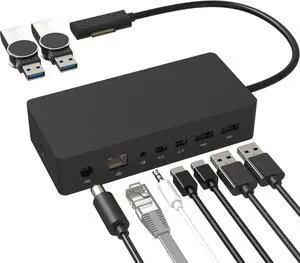 Surface Docking Station with 90W Power Supply, Double mini DP, 4 USB3.0, 3.5mm Audio Output Compatible with Surface Pro 8/X/7/6/4/3/2017, Laptop 4/3/2, Laptop go, Surface Book2/Book, Surface Go