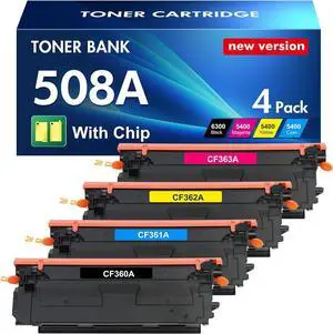 Ennovor 508A 508X M553 Toner Cartridge Set 4 Pack Replacement for HP 508A M553 508X CF360A CF361A CF362A CF363A for HP Enterprise M553dn M577 M553X M553N 553 Printer Ink New Version (BK/C/Y/M)