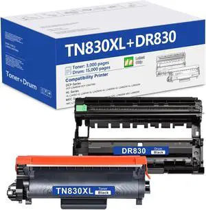TN830XL Toner Cartridge & DR830 Drum Unit Replacement for Brother TN830 TN-830XL DR-830 to use with DCP-L2640DW HL-L2400D HL-L2405W HL-L2480DW HL-L2460DW MFC-L2820DW Printer (1 Toner +1 Drum, 2 Pack)