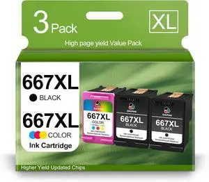 Ennovor 667XL Ink Cartridge Black and Color Value Pack Replacement for HP 667XL 667 XL Ink Cartridges Work for HP DeskJet 1275 2374 2375 2376 2775 2776 6075 6475 6476 Printers (2 Black, 1 Tri-Color)