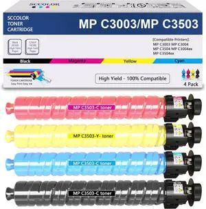 MP C3503 MP C3003 Toner Cartridge Compatible 841813 841814 841815 841816 Black Cyan Yellow Magenta Toner Cartridge Replacement for Ricoh Lanier Savin MP C3003 MP C3503 MP C3004 MP C3504 Printer