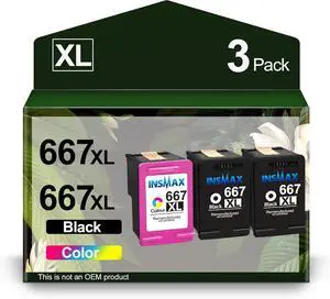 Ennovor 667 Ink Cartridges Black and Color Replacement for HP 667 XL 667XL for Deskjet Ink Advantage Plus 6075 6475 6476, Deskjet Ink Advantage 1275 2375 2775 (2 Black, 1 Tri-Color)
