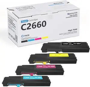 C2660 C2665 Toner Cartridge High-Yield Replacement for Dell C2660 593-BBBU 593-BBBT 593-BBBS 593-BBBR for C2660 C2660dn C2665dnf Printer (4 Pack 1BK/1C/1M/1Y)
