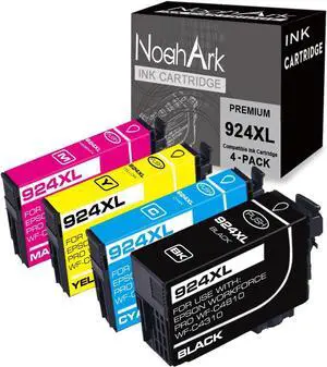 Ennovor 4 Packs 924XL Remanufactured Ink Cartridge Replacement for Epson 924 T924XL High Yeild for Workforce Pro WF-C4810 WF-C4310 Printer (Black, Cyan, Magenta, Yellow)