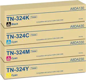 TN324 TN-324 Toner Cartridge Set 4-Pack A8DA130 A8DA430 A8DA230 A8DA330 Replacement for Konica Minolta TN324K TN324C TN324M TN324Y High Yield Toner Cartridge for Bizhub C258 C308 C368 Printer (4-Pack)