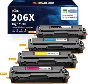 XJI 206X (with Latest Chip & Upgrade Device) High Yield Compatible Toner Cartridges Replacement for HP 206 X A 206A Ink 4 Pack, for Pro M255 M255dw M255nw MFP M282nw M283 M283cdw M283fdw Printer
