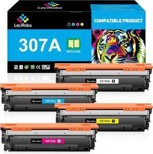 LeciRoba 307A Toner Cartridge Replacement for HP 307A CE740A CE741A CE742A CE743A Toner for HP Color Laserjet Professional CP5225 CP5225dn CP5225n Series Printer (4-Pack, B/C/M/Y)