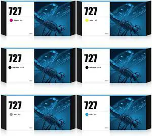 727 Ink Cartridges 300ml High Yield 6Pack Upgrade Replacement, Compatible with HP DesignJet T2530 T1530 T920 T930 T1500 T2500 (Matte Black/Photo Black/Cyan/Yellow/Gray/Magenta)