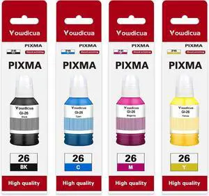 GI-26 GI26 Ink Refill Bottles Set (4-Pack,KCMY) Compatible GX7021 Ink Replacement for Canon GI-26 GI26 Ink with GX3020 GX4020 GX5020 GX6020 GX6021 GX7020 GX7021 Printer