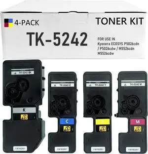 Ennovor TK5242 Compatible kyocera m5526cdw Toner for Kyocera ECOSYS M5526cdw, ECOSYS P5026cdw, M5526cdn, P5026cdn Toner (Compatible Kyocera TK-5242 TK5242K TK5242C TK5242M TK5242Y, 4 Pack, BK/C/M/Y)