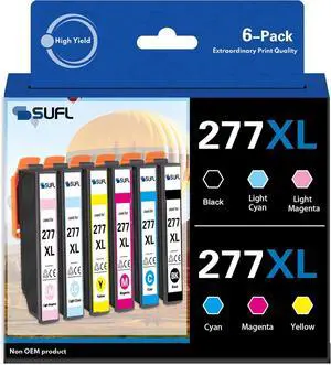 Ennovor Remanufactured 277XL High Yield Ink Cartridges (6-Pack, 1BK 1C 1M 1Y 1LC 1LM) - SFL Compatible Replacement for 277XL 277 T277 Ink Cartridge with XP-850 XP-860 XP-950 XP-960 XP-970 Printer