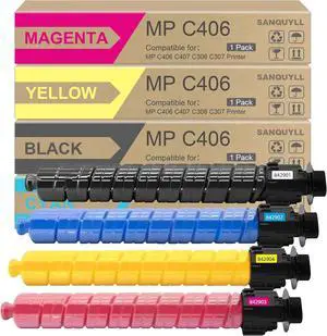 Ennovor MP C406 Toner Cartridge 4-Pack, Black, Cyan, Magenta, Yellow, Compatible for Ricoh MP C406 C407 C306 C307, High Yield, Up to 17,500 Pages Black, 6,000 Pages Color