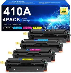410A Toner Cartridges 4 Pack Bundle (Black Cyan Yellow Magenta) Replacement for HP 410A CF410A CF411A CF412A CF413A Color Laserjet Pro M452dn M452dw M452nw MFP M377dw M477fdn M477fdw M477fnw Printer