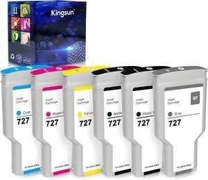 727 Ink Cartridge 300ml HP 727 Ink C1Q12A F9J76A F9J77A F9J78A F9J79A F9J80A Compatible for DesignJet T920 T930 T1500 T1530 T2500 T2530 Printers (6-Pack, PBK, MBK, GY, CY, MG, YL)