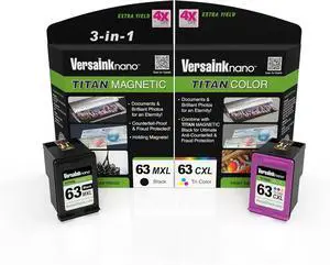 Ennovor VersaInk-Nano HP 63 MXL Titan-Magnetic Black & Color 2-Pack - Replaces HP 63 and 63 XL, Works with HP DESKJET 1112,2130,3630,OFFICEJET 3830,4650,5200,Envy 4510,4520