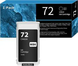 72 Matte Black Ink Cartridges 130-ml C9403A Replacement for HP 72 Ink Cartridge for DesignJet T770 T790 T795 T610 T620 T1100 T1120 T1200 T1300 T2300 Printer Ink 1-Pack