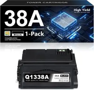 38A Q1338A Black Toner Cartridge 1-Pack (with Chip) Compatible Replacement for HP 38A Toner Cartridge Q1338A Toner Works with Laser 4200 4200n 4200tn 4200dtn 4200dtns 4200L 4200Ln 4200Lvn Printer