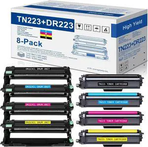 4 Pack TN223 BK/C/M/Y Toner Cartridge DR223CL Drum Unit Set 4 Pack Replacement for Brother TN-223 TN-227 DR-223CL for MFC-L3710CW MFC-L3770CDW MFC-L3750CDW HL-3230CDW Printer (4xTN223+4xDR223CL)