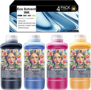 Eco Solvent Ink for Wide Format, Grand Format Printers with DX4 DX5 DX7 DX9 DX10 DX 11 XP600 TX800 I3200 (CMYK 1 Set /1000ml) Printhead Mimaki/Roland/Mutoh NOT Work with Desktop Printers