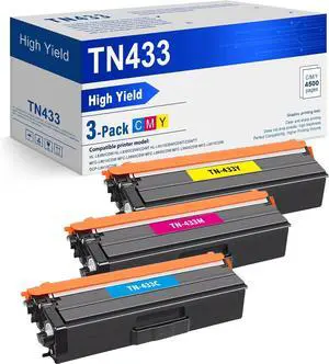 TN433 TN-433 High Yield Toner Replacement for Brother TN433 TN433C TN433M TN433Y Toner Work with MFC-L8900CDW MFC-L8610CDW HL-L8360CDW HL-L8260CDW Printer Toner -TN433 Toner Cartridge Set 3PK
