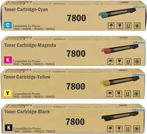Ennovor Phaser 7800 Toner Cartridge Set Black Cyan Magenta Yellow Replacement for Xerox Phaser 7800 7800DN 7800DX 7800GX Printer.4-Pack 106R01569 106R01566 106R01567 106R01568