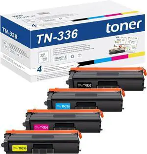 TN336 TN-336 Toner Cartridges 4 Pack: Replacement for Brother TN336BK TN-336 TN331 Toner with HL-L8350CDW L8350CDWT L9200CDW MFC-L8600CDW L8850CDW L9550CDW (Black Cyan Magenta Yellow, 4 Pack)