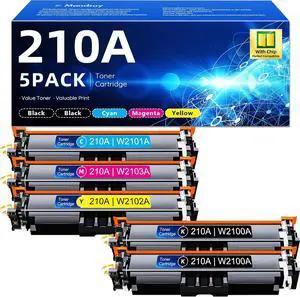210A Toner Cartridges 5-Pack (with Chip) | Replacement for HP 210A W2100A W2101A W2102A W2103A for Color Pro 4201dn 4201dw Pro MFP 4301fdn 4301fdw Printer | Black Cyan Yellow Magenta