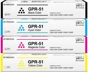 GPR-51 Toner Cartridges Black Cyan Magenta Yellow Replacement for Canon GPR51 8516B003AA 8517B003AA 8518B003AA 8519B003AA for ImageRUNNER Advance C250iF C255iF C350iF C350P C355iF Printer (4-Pack)