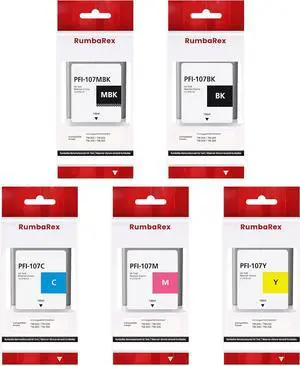 PFI-107 Ink Tank Set 130-ml 5-Color PFI-107MBK PFI-107BK PFI-107C PFI-107M PFI-107Y Replacement for Canon PFI-107 PFI107 Ink for imagePROGRAF iPF670 iPF680 iPF685 iPF770 iPF780 iPF785 Printer