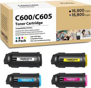 VersaLink C600 C605 Toner Cartridge Extra High Capacity Replacement for Xerox C600 106R03919 106R03918 106R03917 106R03916 Toner for C600N C600DT C600DX C600DXF C600DXP C605X C605XLM Printers, 4 Pack