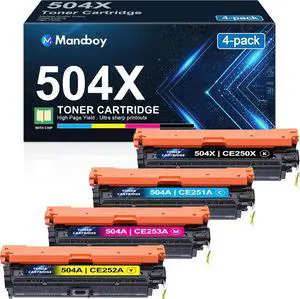 Ennovor 504X Toner Cartridge 4 Pack (High-Yield) Replacement for HP 504X 504A for Color CP3525 CP3525n CP3525dn CP3525x CM3530 CM3530FS Printer CE250X CE251A CE252A CE253A