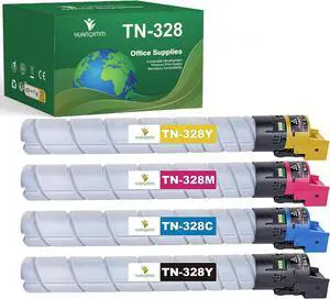 TN328 TN-328 High Capacity Toner Cartridge Replacement for Konica AAV8130 AAV8230 AAV8330 AAV8430 Work for Konica Minolta Bizhub C250i C300i C360i C450i C550i C650i C750i C7130i Printer (4 Pack, BCMY)