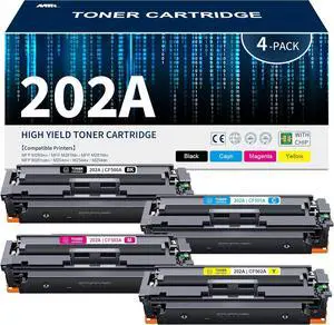 202A Toner Cartridges 4 Pack Black Cyan Yellow Magenta M281fdw Toner Replacement for HP 202A 202X CF500A CF501A CF502A CF503A Color Pro M254dw; MFP M281cdw Printer Toner