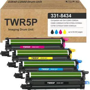 TWR5P C2660 S3840 331-8434 Imaging Drum Unit Replacement for Dell TWR5P S3840 C2660 331-8434 Drum Unit for C2660dn C2665dnf C3760n C3760dn C3765dnf S3840cdn S3845cdn Color Laser Printer (4-Pack)