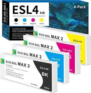 Ennovor Compatible for Roland ECO-SOL MAX 2 Ink Cartridge 220ml, ESL4 Ink Cartridges ESL4-CY ESL4-MG ESL4-YE ESL4-BK Ink Cartridges 4-Pack (Black, Cyan, Magenta, Yellow)