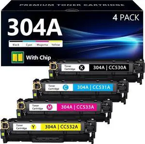 304A Toner Cartridges 4 Pack Black Cyan Magenta Yellow | Replacement for HP 304A CP2025 Toner Works with Color Laserjet CP2025n CP2025dn CP2025x Color MFP CM2320nf CM2320fxi CM2320n Printer Ink