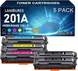 201A Toner Cartridge Set with Chip Replacement for HP Color Pro M252dw Pro M252n Pro MFP M277n Pro MFP M277dw Pro MFP M277c6 5Pack (Black Cyan Yellow Magenta)