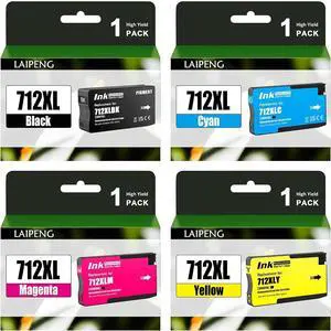 712 712XL 712 XL Ink Cartridges Replacement for DesignJet T650 T630 T250 T230 T210 Studio Plotter Printer (4-Pack, 80-ml Black, 29-ml Cyan/Magenta/Yellow)