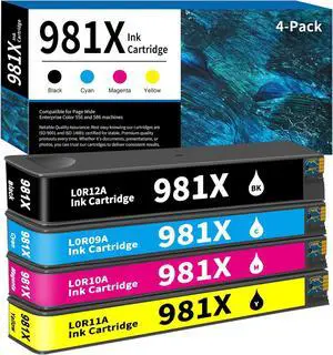 981X Ink Cartridges High Yield 4 Pack L0R12A L0R09A L0R10A L0R11A Replacement for HP 981 981X Ink Cartridge for PageWide Enterprise Color 556 556dn 556xh 586 586z 586dn 586f Printer Ink
