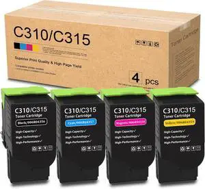 C310 / C315 High Capacity Toner Cartridge Set (4-Pack, BK/C/M/Y) - Compatible 006R04356 006R04357 006R04358 006R04359 Toner Cartridge Replacement for Xerox C310 C310DNI C310DNIM C315 Color Printer