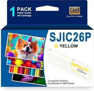 SJIC26P Ink Cartridge with chip SJIC26P(Y) Ink C33S020617 Compatible with ColorWorks C7500 Printer(Yellow)