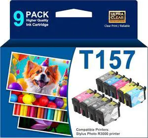 Ennovor T157 157 Ink Cartridges High Yield T157120 T157220 T157320 T157420 T157520 T157620 T157720 T157820 T157920 Compatible with Stylus Photo R3000 Printer Ink,9 Pack
