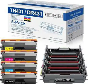 TN-431 Toner Cartridge Set with DR431 DR-431 Drum Unit Compatible for Brother TN431BK TN431C TN431M TN431Y TN433 TN431 Toner Cartridges DR431CL Drum Unit for MFC-L8900CDW HL-L8260CDW Printer