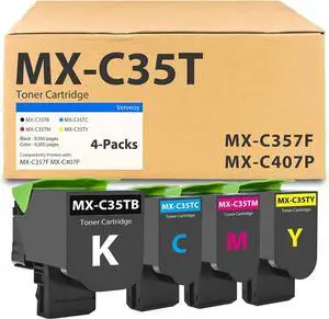 Ennovor MX-C35T MX C35T Compatible with Sharp MX-C35TB MX-C35TC MX-C35TY MX-C35TM High Yield Toner Cartridge Replacement for MX-C357F MX-C407P Printers (4-Pack)