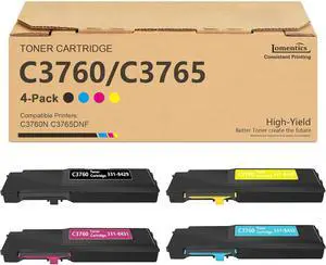 Ennovor C3760 C3765 High-Yield Toner Cartridge 331-8429 8432 8431 8430 Replacement for Dell C3760n C3760dn C3765dnf Printer 4-Pack (BK/C/M/Y)